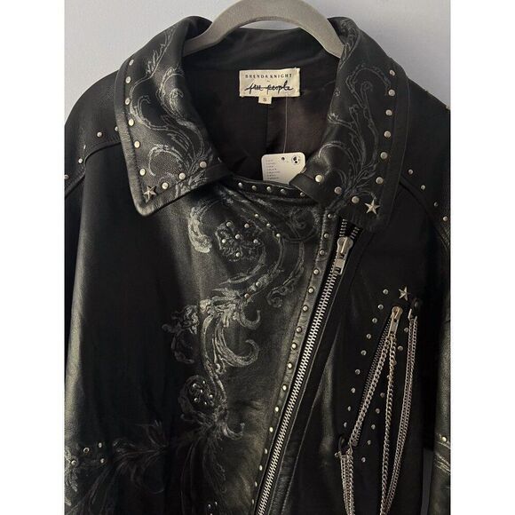 Free People Nigel Preston Chain Embellished Biker Jacket Leather - Picture 9 of 14